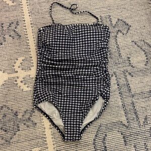 J. Crew Navy Gingham One-Piece Swimsuit